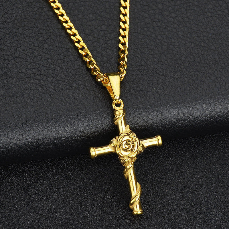 Jesus Christ Cross Titanium Steel Pendant Necklace Clavicle Chain