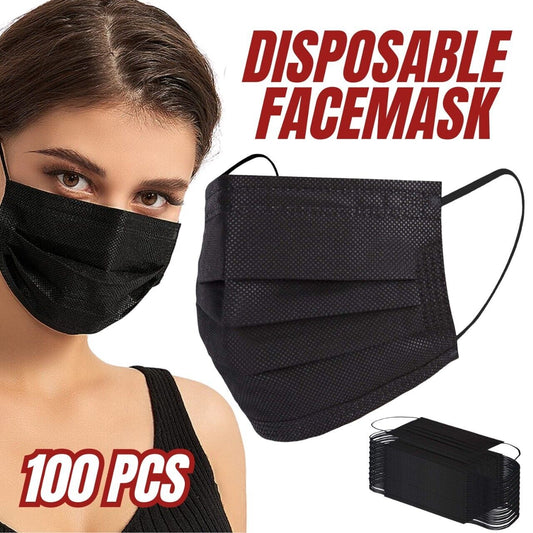 100 PCS Face Mask Non Medical Surgical Disposable 3Ply Earloop Mouth Cover Black