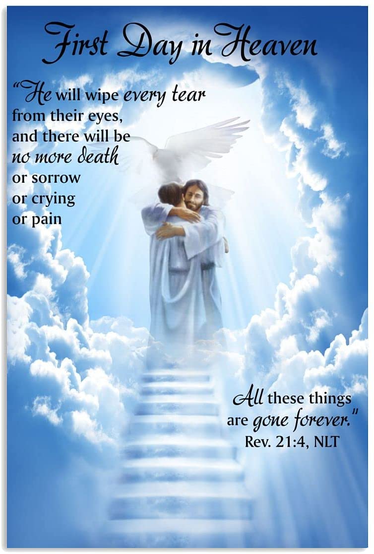 My First Day In Heaven Beautiful Imagination Art Print A Woman Jumping And Hugging Jesus
