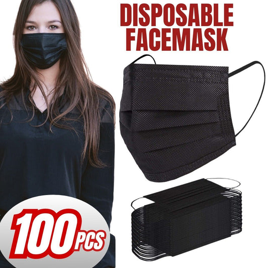 100 PCS Disposable Face Mask Non Medical Surgical 3 Ply Ear Loop Black Masks