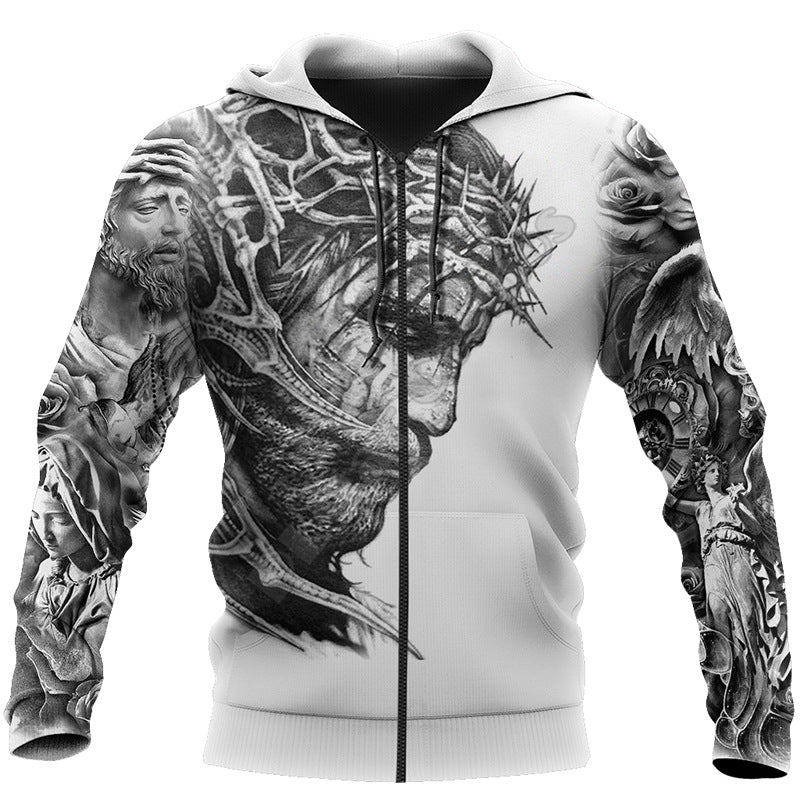 New Men's 3D Digital Jesus Print Long Sleeve Sweatshirt