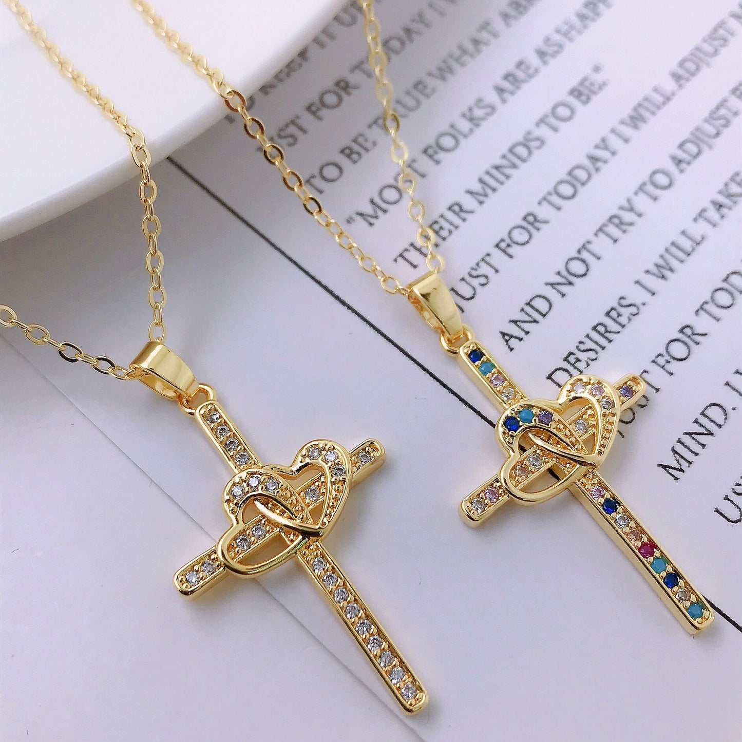 Ins Style High End Gold Plated Zircon Jesus Love Cross Necklace Pendant