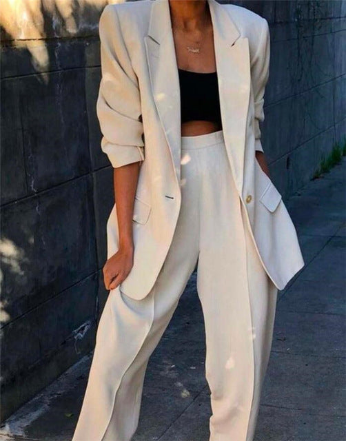 Lady Women Suits Set Spring And Autumn White Peak Lapel