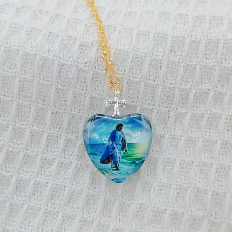 Crystal Jesus Heart Fashion Pendant