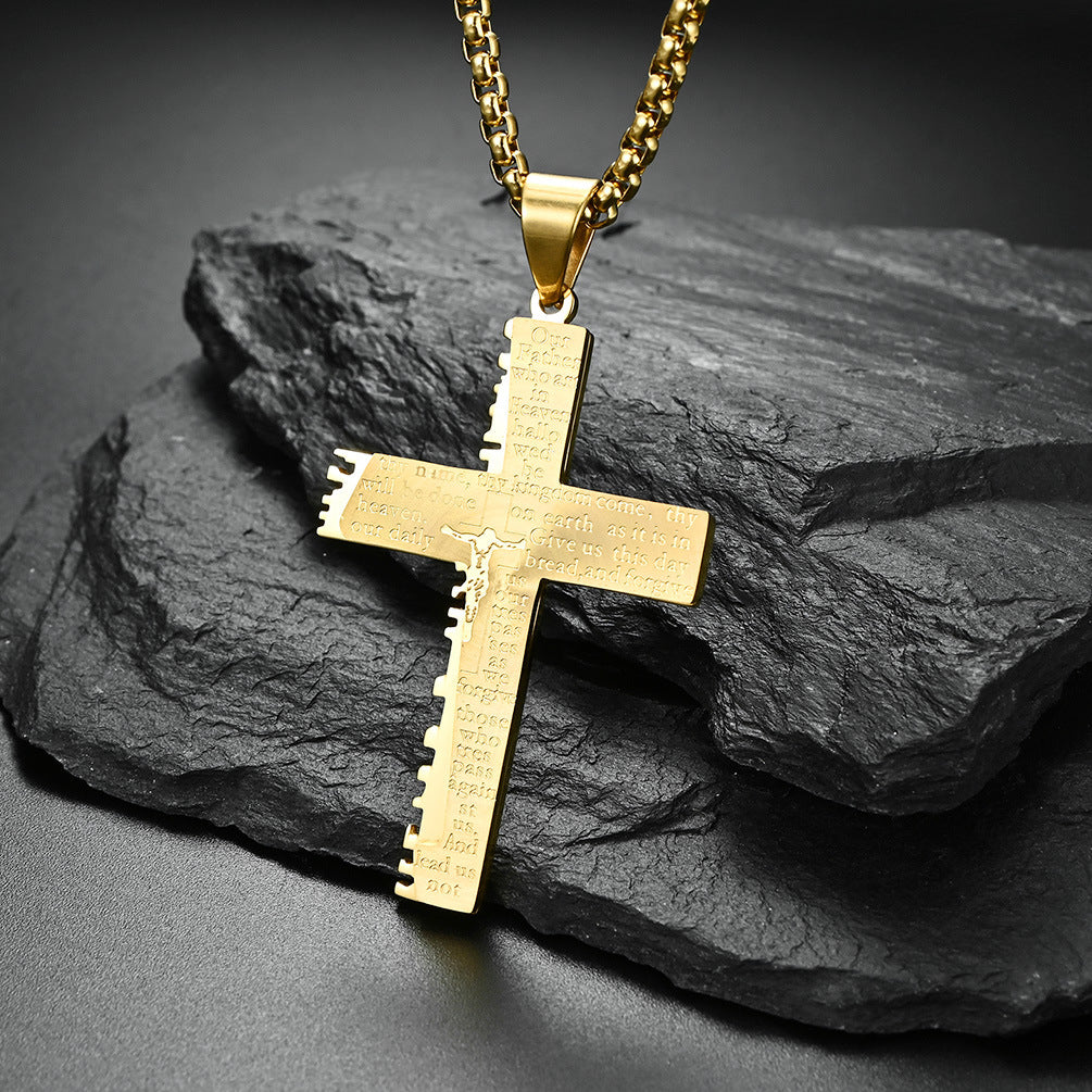 Christian Jesus Cross Necklace Double Men's