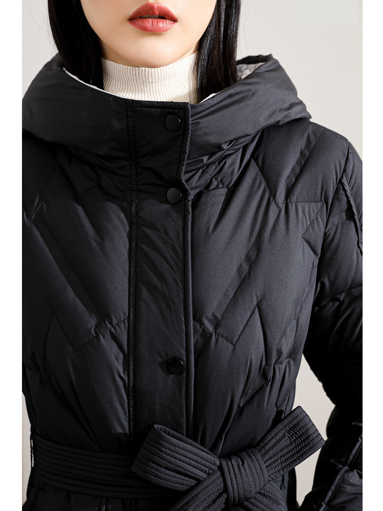 Long seamless down jacket over the knee women