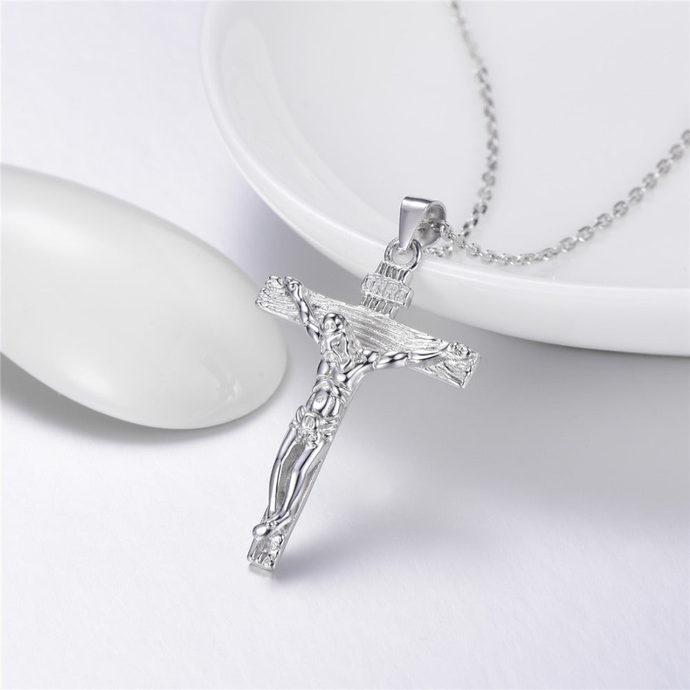 Silver Cross Necklace Men's Jesus Couple Clavicle Chain S925 Silver Pendant