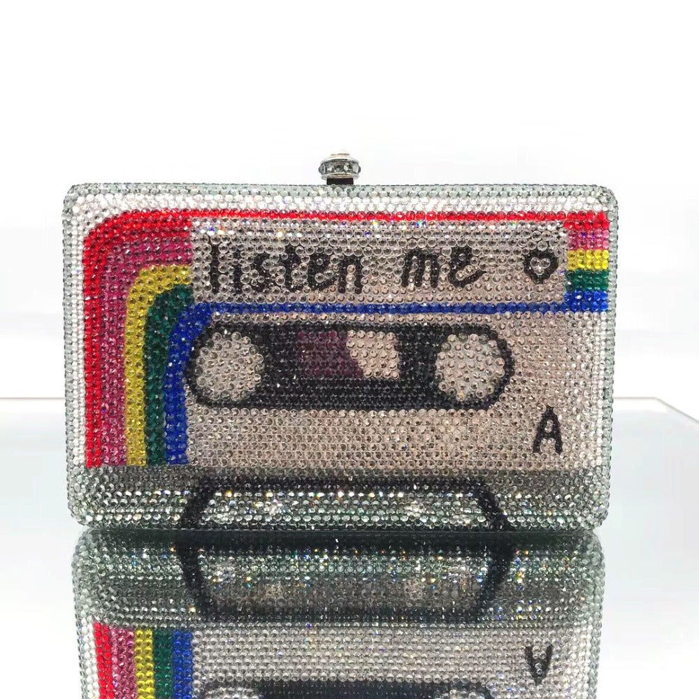 Cassette Tape Clutch Women Crystal Evening Bag