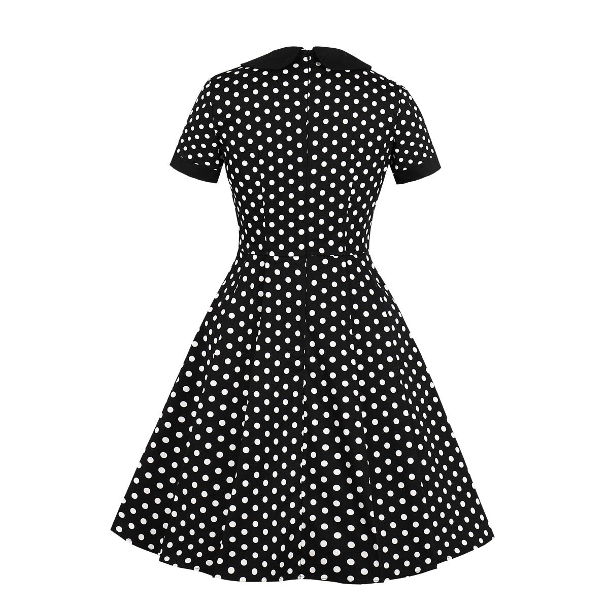 SISHION Retro Vintage Dress VD1030 Women Ladies Summer Hepburn Peter Pan Collar Swing Black Polka Dot Dresses