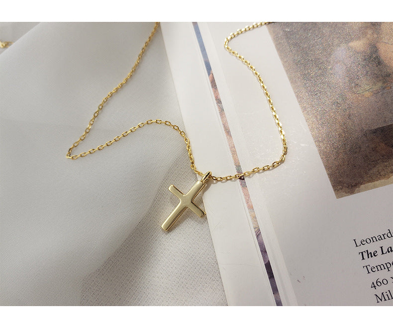 18k Gold 925 Solid Sterling Silver Women Jesus Christian Cross Pendant Necklace Trendy Charm Jewelry Graduation Gift for Girl