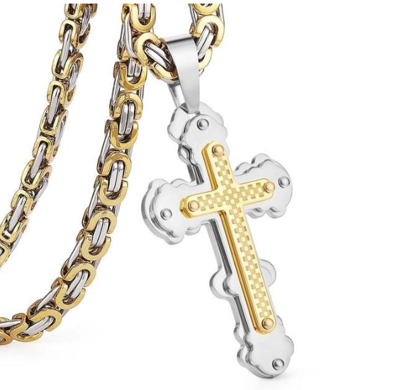 Jesus Bible Scripture Golden Cross Titanium Steel Pendant Necklace