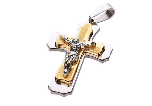 Jesus Bible Scripture Golden Cross Titanium Steel Pendant Necklace