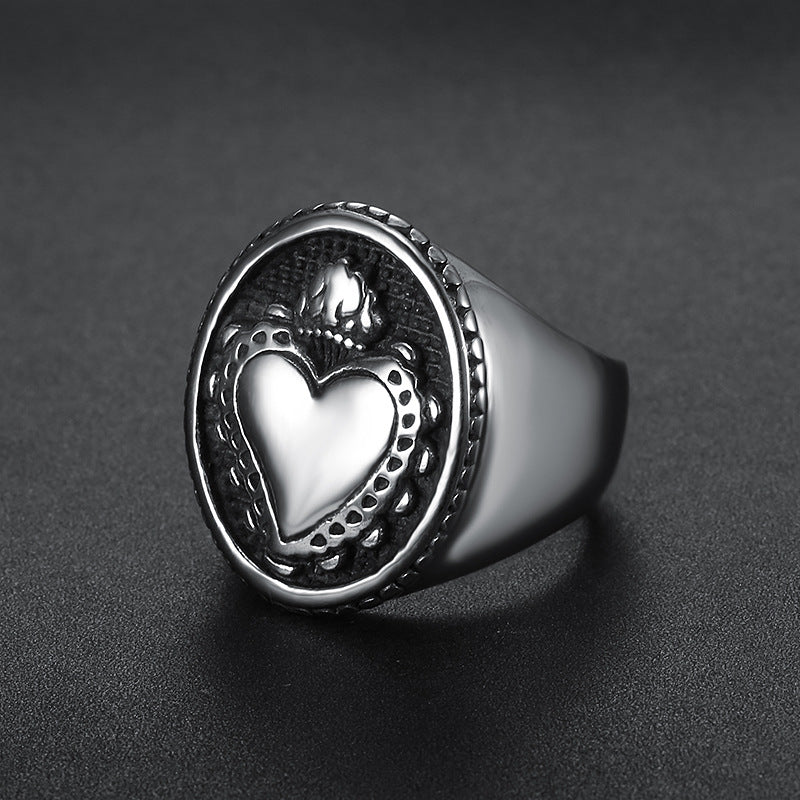 Vintage Dropshipping Stainless Steel Ladies Mens Biker Punk Sacred Heart Of Jesus God Ring Cross Amulet Jewelry For Man Gift