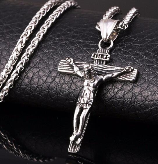 Jesus stainless steel cross necklace men with flower basket 60 cm keel chain high-end jewelry manufacturers wholesale