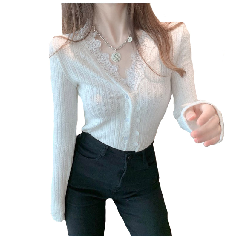 Lace Stitching Bottoming Shirt Women Spring