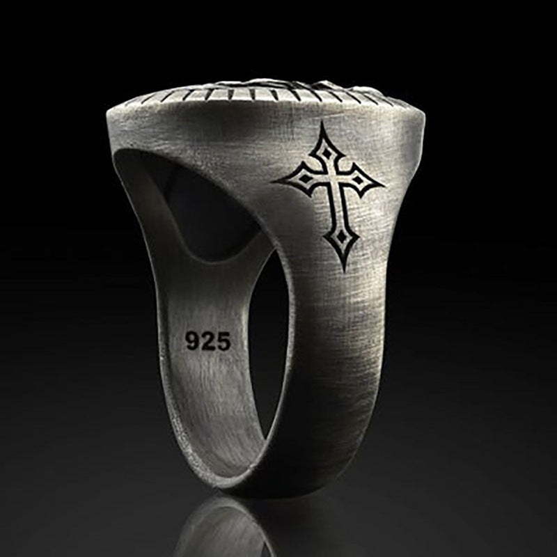 Men's Jesus Oxidized Ancient Silver Ring