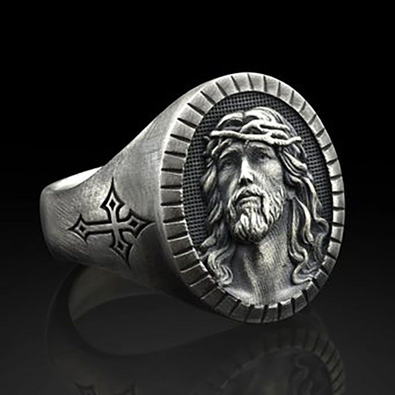 Men's Jesus Oxidized Ancient Silver Ring