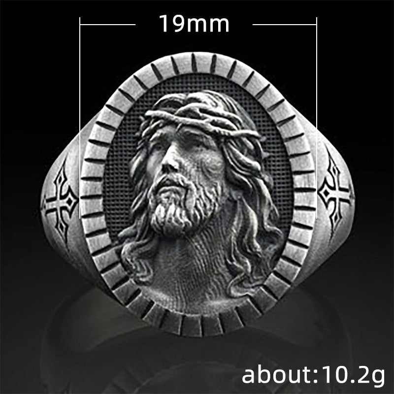 Men's Jesus Oxidized Ancient Silver Ring