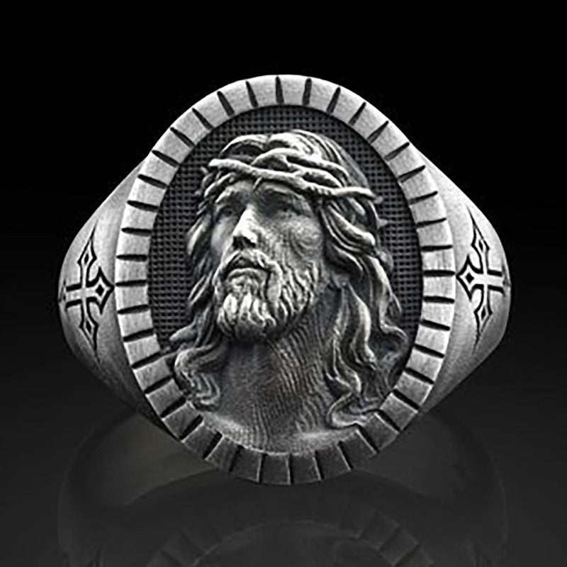 Men's Jesus Oxidized Ancient Silver Ring