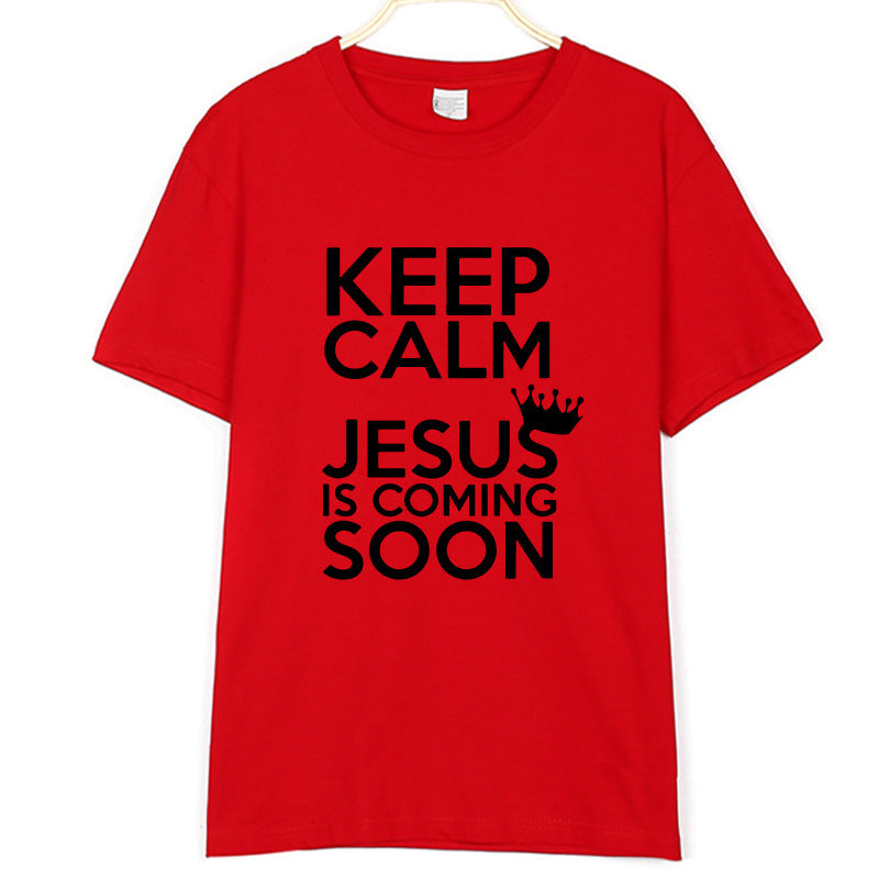 New Cotton KEEP CALM JESUS Letter Printing Men's And Women's T-shirt