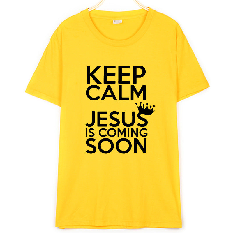 New Cotton KEEP CALM JESUS Letter Printing Men's And Women's T-shirt