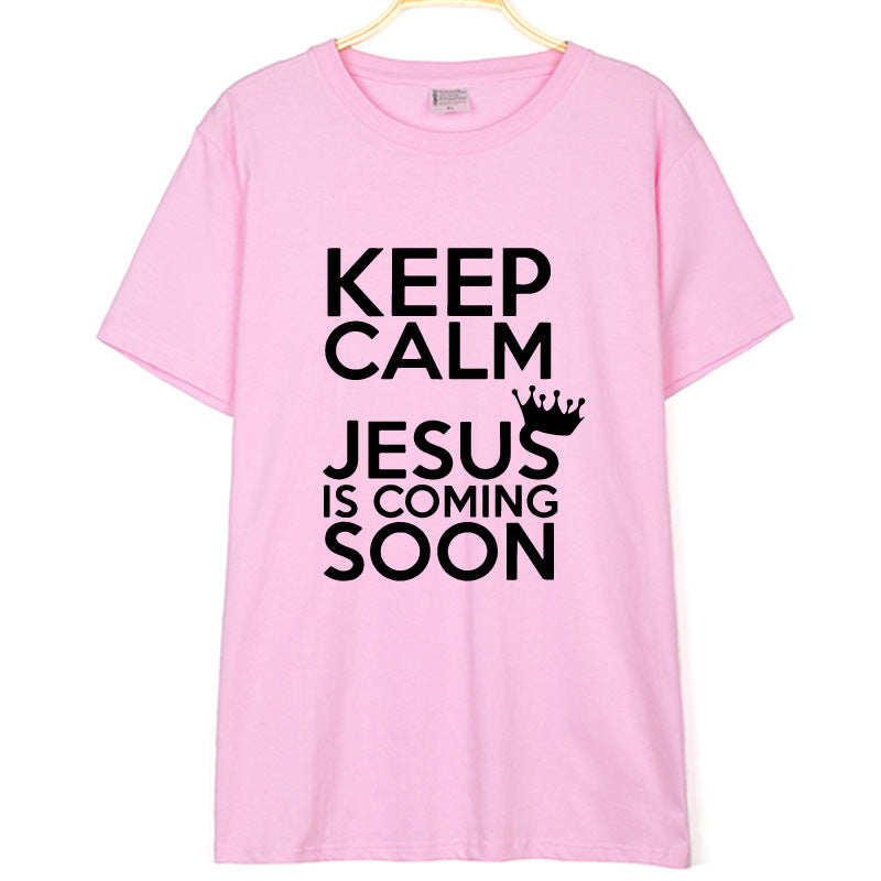 New Cotton KEEP CALM JESUS Letter Printing Men's And Women's T-shirt