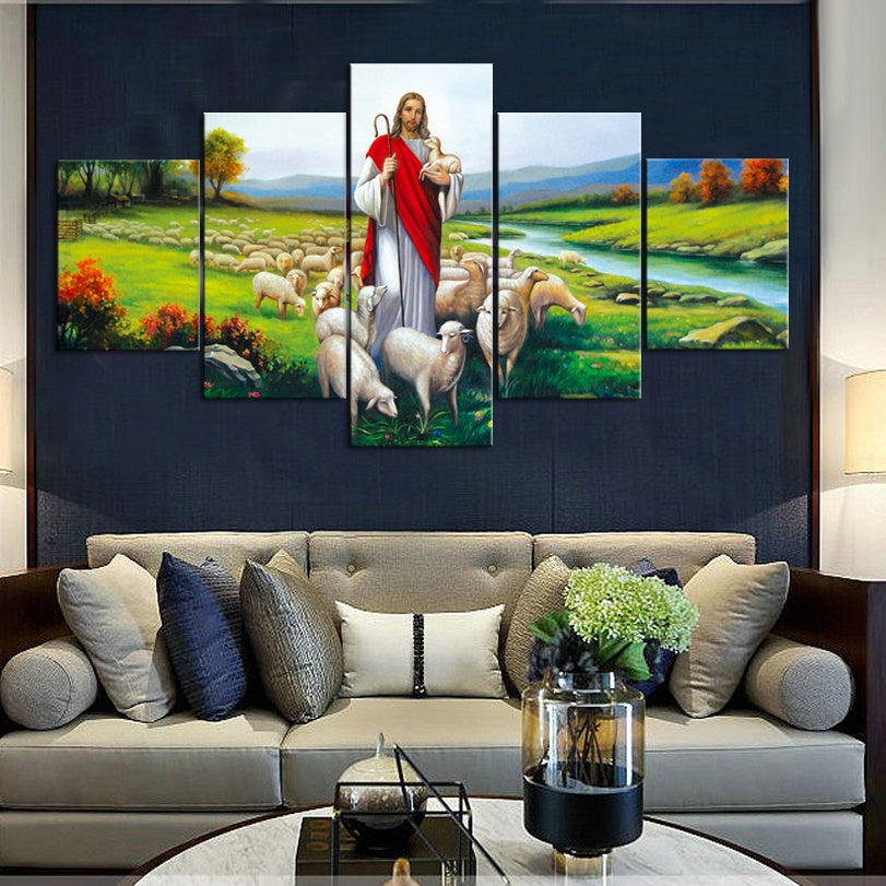 Home Decor Canvas 5 Pieces Wall Art Jesus And Sheep