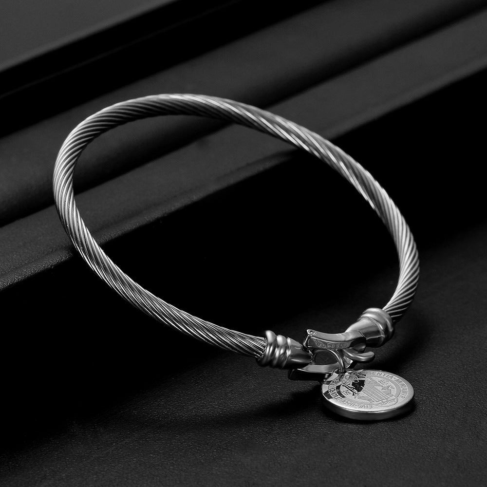 Cross-Border E-Commerce Jewelry Titanium Steel Horseshoe Clasp Christian Jesus Pendant Bracelet Stainless Steel Benedictine Bracelet