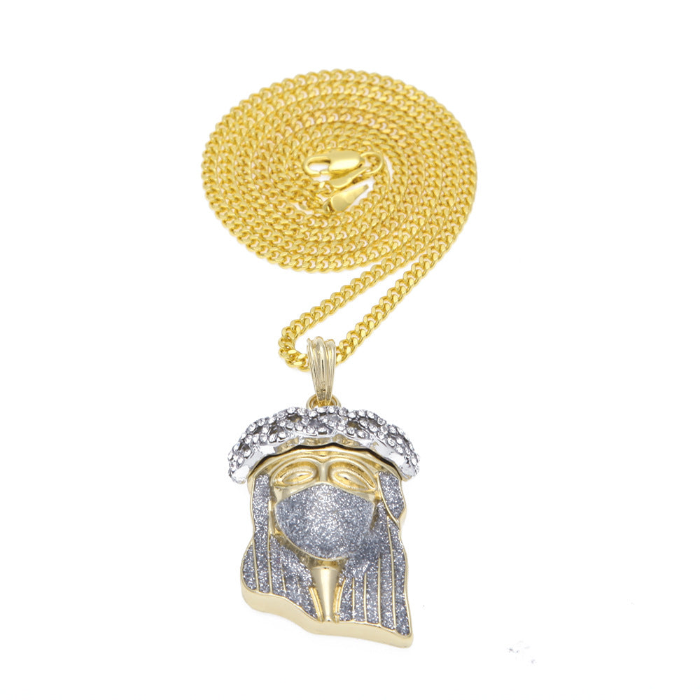 Hiphop Diamond Powder Masked Jesus Star Pendant