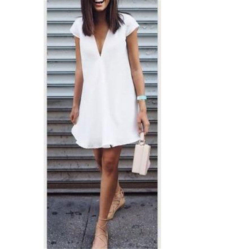 Women Summer Casual T-shirt Dress V Neck Party Dresses