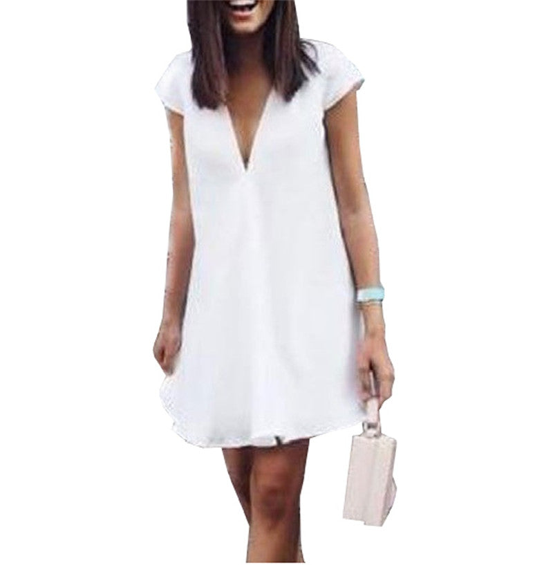 Women Summer Casual T-shirt Dress V Neck Party Dresses