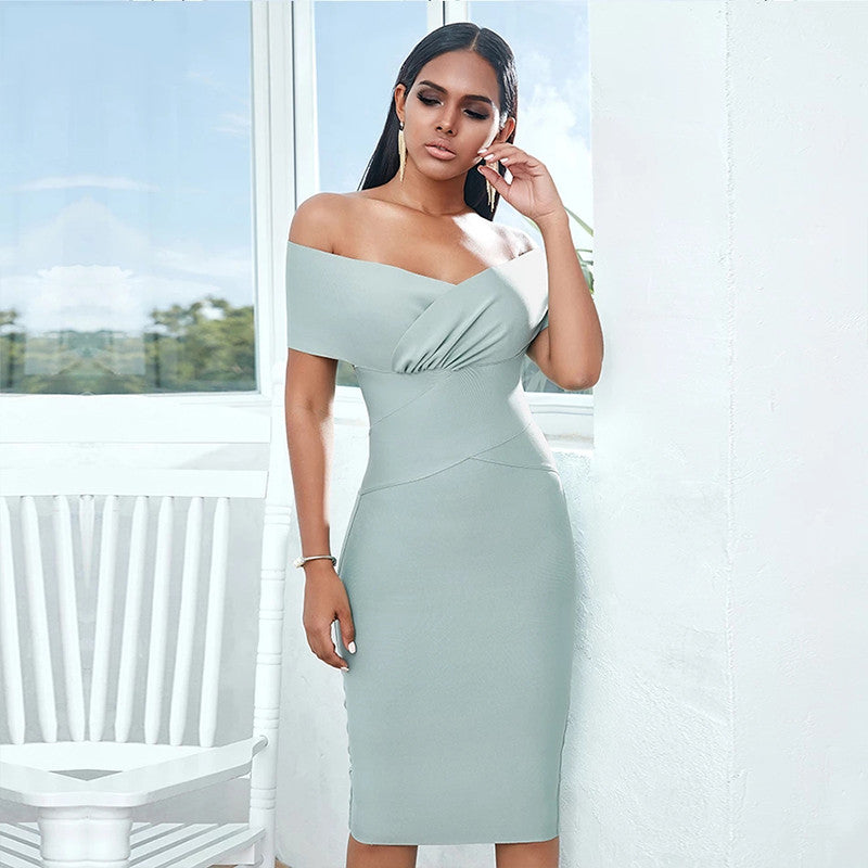 Bandage Dress Women Off Shoulder Midi Club Party Dresses