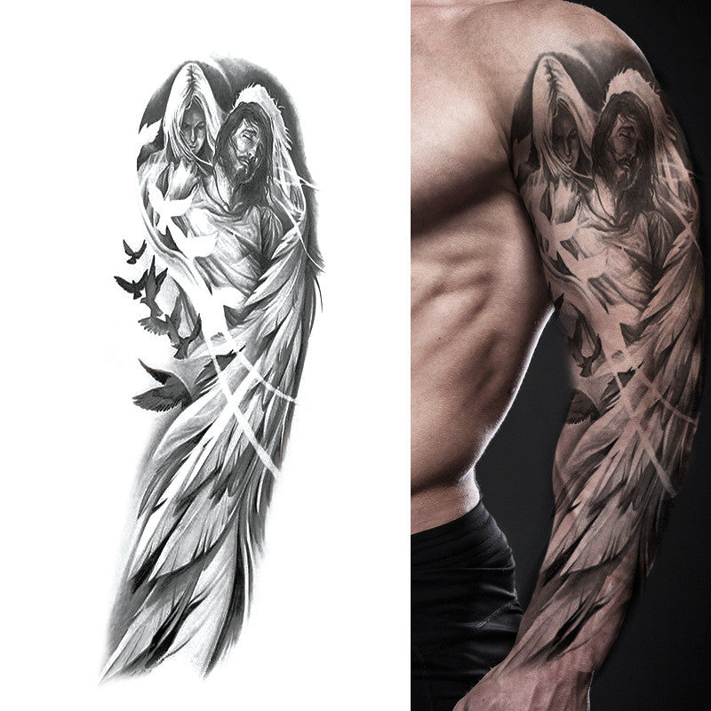 Large Arm Sleeve Tattoo Angel Wings Pigeon Jesus Waterproof Temporary Tattoo Sticker