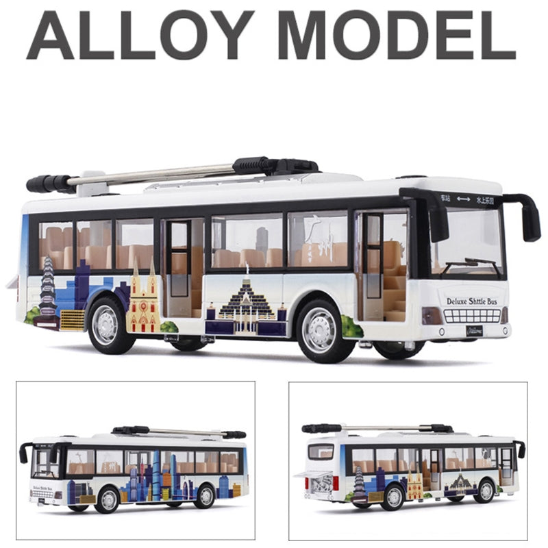 Single Section Tram Bus Simulation Car Model Children's Alloy Toy Bus