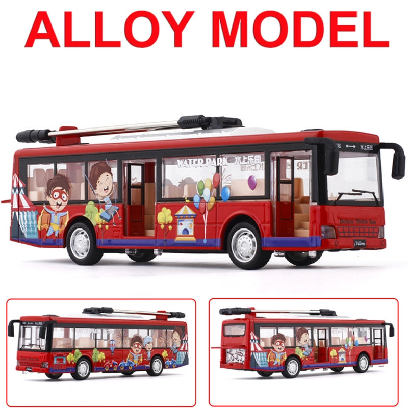 Single Section Tram Bus Simulation Car Model Children's Alloy Toy Bus