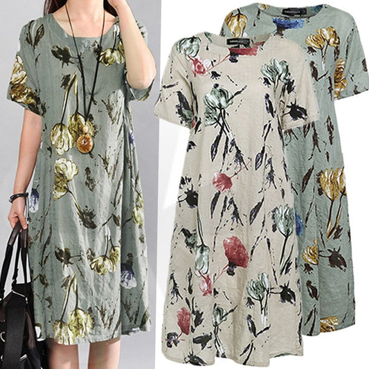 Bohemian Summer Print Loose Floral Dress For Women Dresses