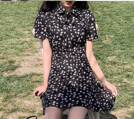 Mini Dresses Women Daisy-print Korean Style Chic Trendy Popular Slim Leisure