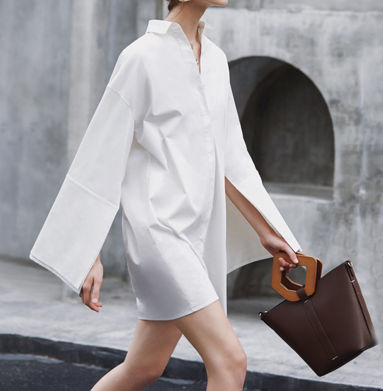 Loose Shirt Dress Women Lapel Collar Side Split Long Sleeve Summer Dresses