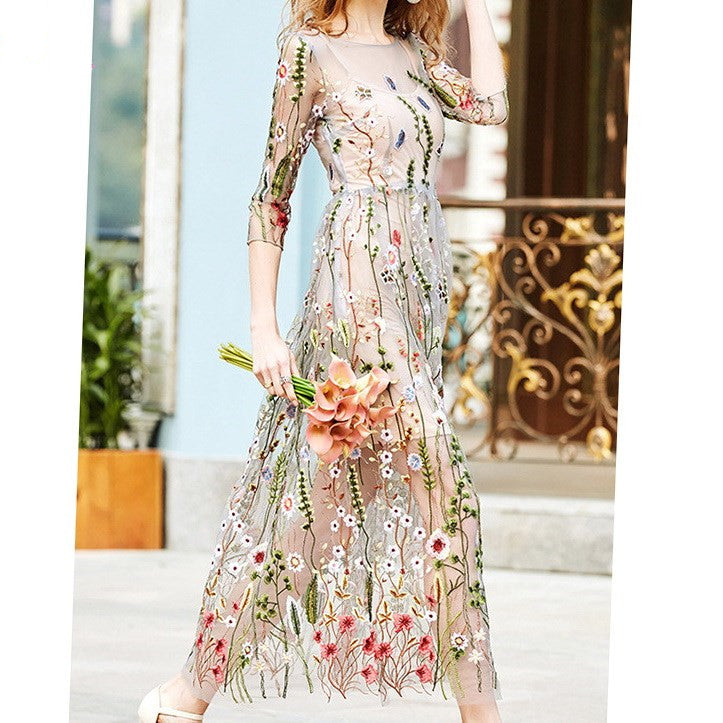 Party Flower Floral Dress Women Dresses 2 Pieces Boho Mesh