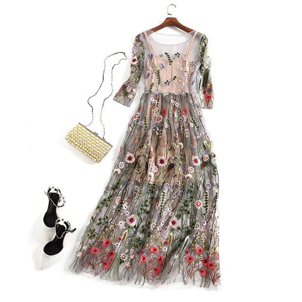 Party Flower Floral Dress Women Dresses 2 Pieces Boho Mesh