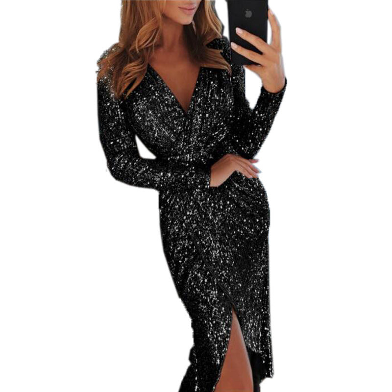 Women Clothes Bodycon Dresses New Ladies Bronzing Long-sleeved