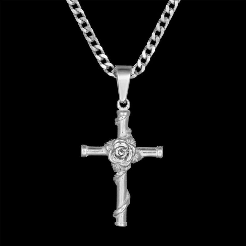 Jesus Christ Cross Titanium Steel Pendant Necklace Clavicle Chain