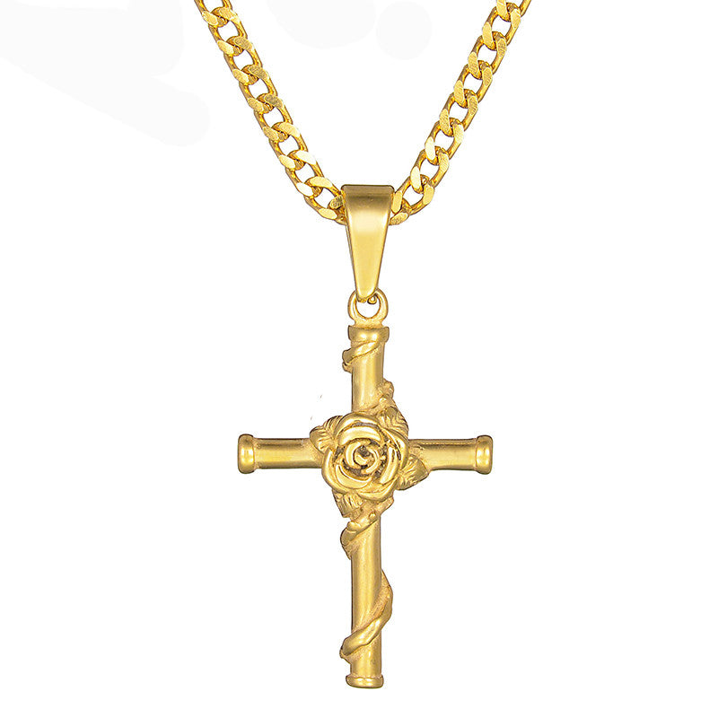 Jesus Christ Cross Titanium Steel Pendant Necklace Clavicle Chain