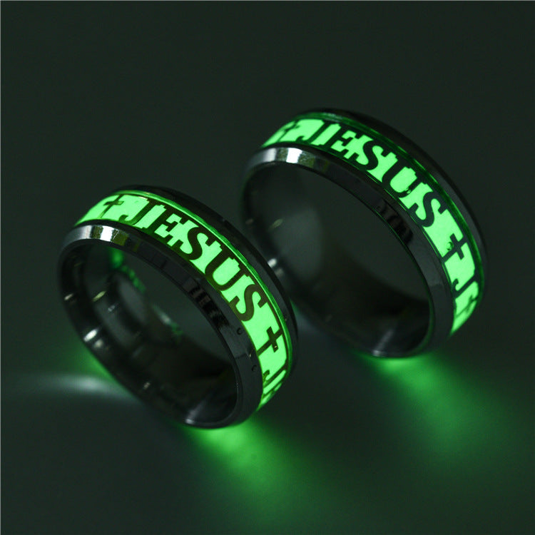 New European and American fashion luminous Christians Jesus ring personality original fluorescent jewelry source manufacturers wholesale