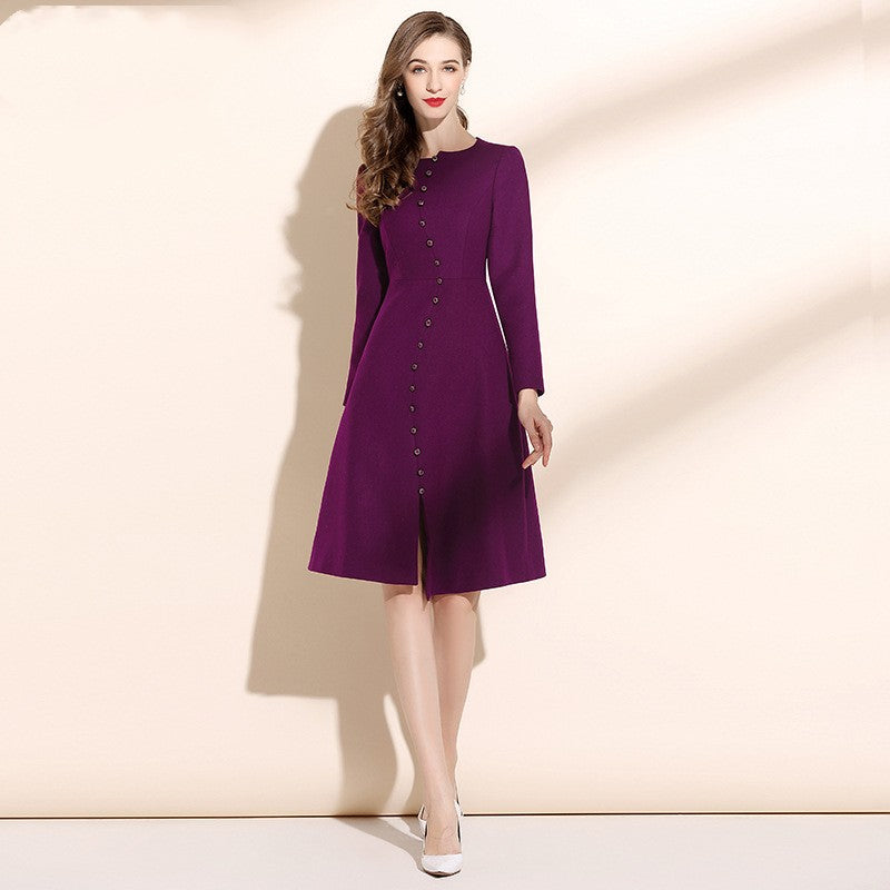 Purple Woolen Dress Mid-length Women