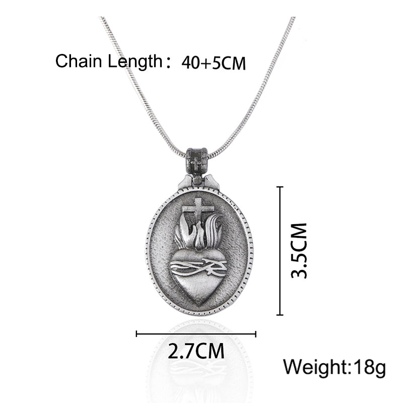 Christian Jesus Sacred Heart Cross Pendant Necklace Ring Jewelry Set