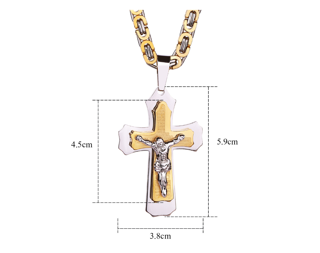 Jesus Bible Scripture Golden Cross Titanium Steel Pendant Necklace