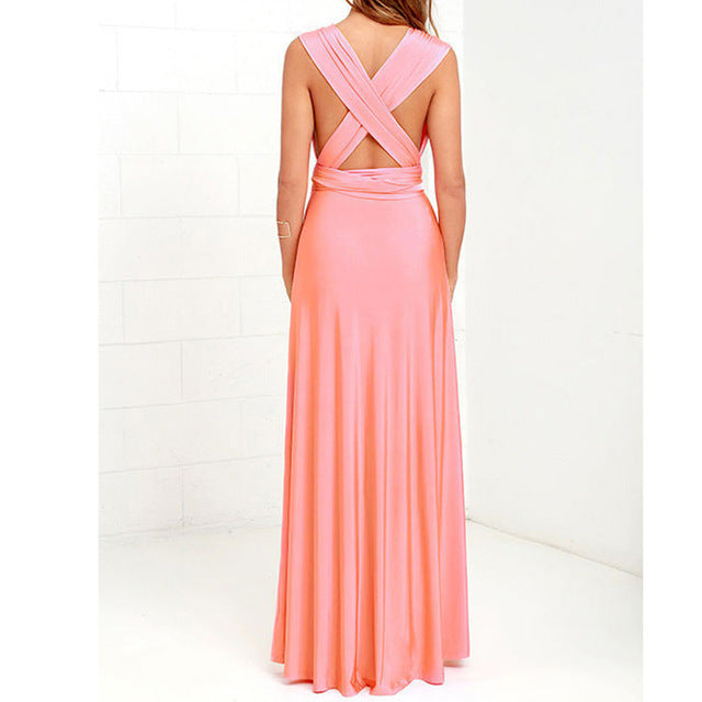 V-neck Long Dress Women Cross Strap Beauty Back Design Party Dresses