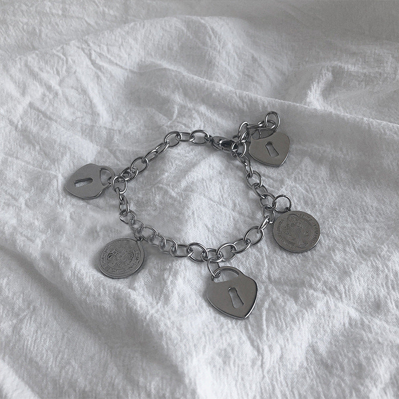 Cool Hip Hop Punk Jesus Heart Lock Pendant Bracelet