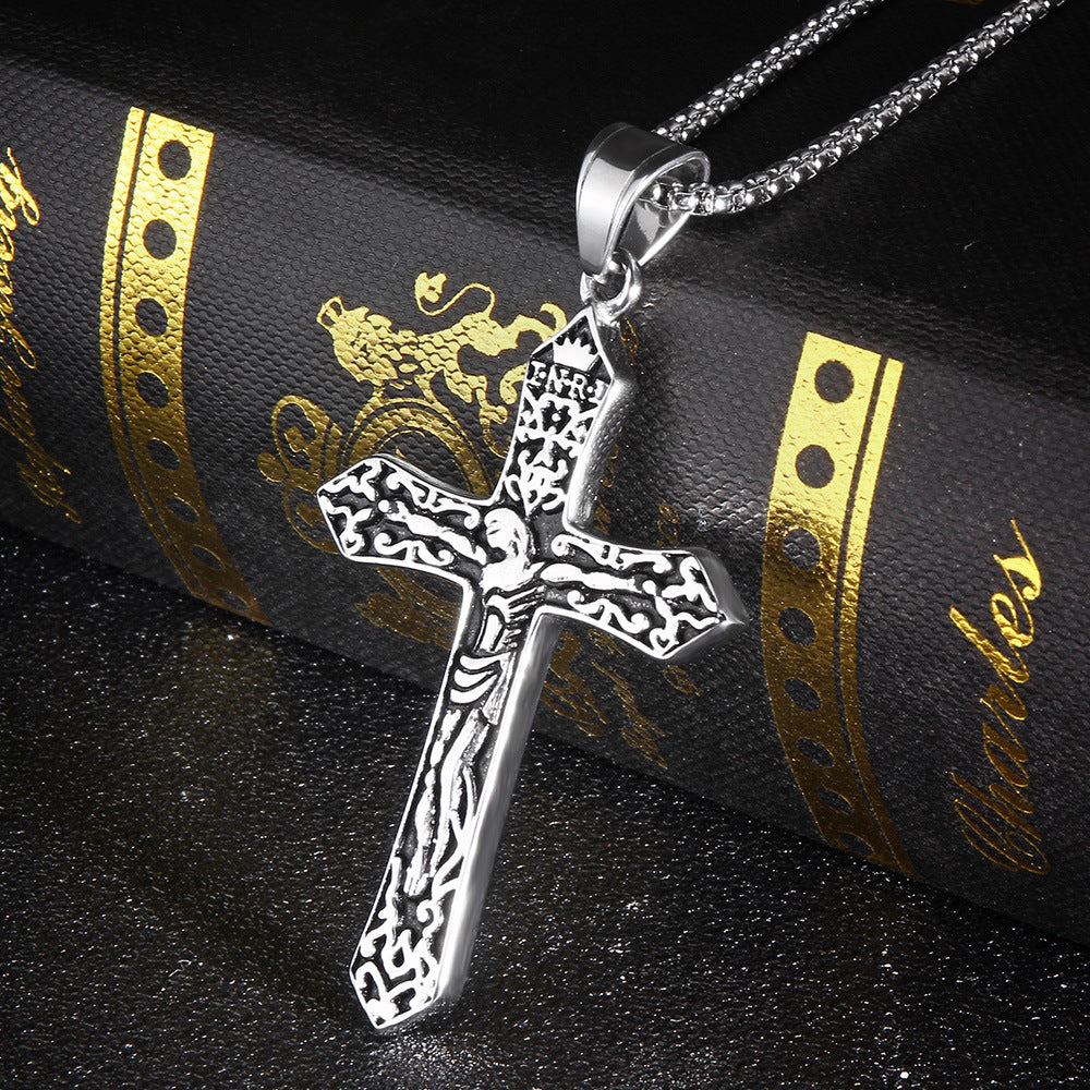 Titanium Steel Jesus Cross Necklace Pendant